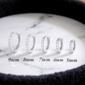 Unisex Multiple Sizes Silver Plated/Brass Cubic‎ Zircon Hoop Huggie Earring